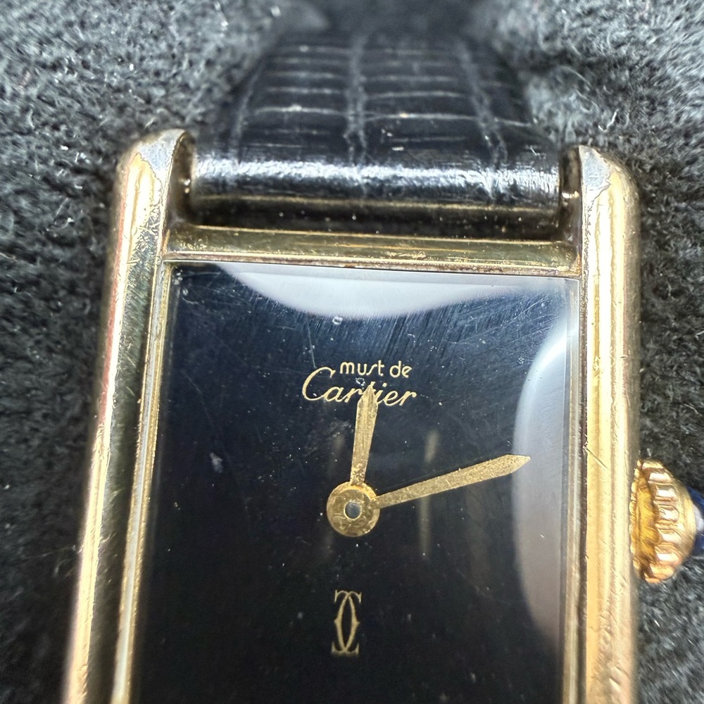 Cartier Tank Style With Black Dial, Solid Sterling Silver Plated in 18k Gold - Picture 7 of 16
